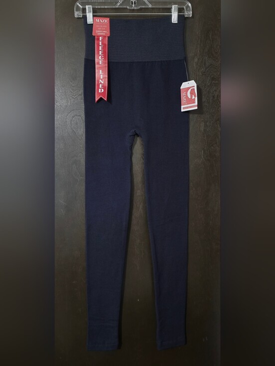 Maze Collection Pants - MAZE Collection Cozy Fleece-Lined Tummy Control High Waist Navy Leggings Sz S-M